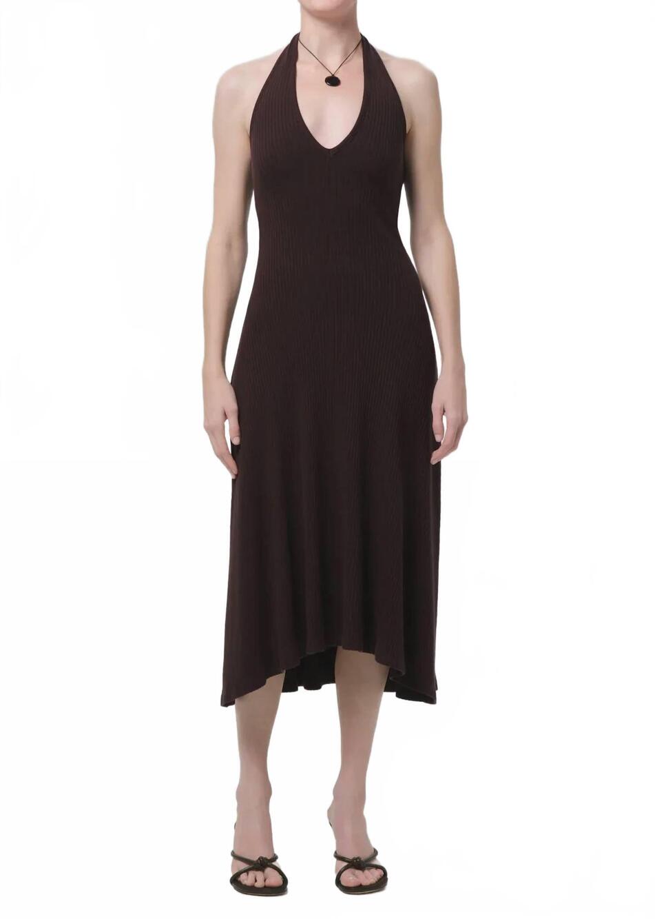 NEW CITIZENS OF HUMANITY mila halter midi dress in chocolate